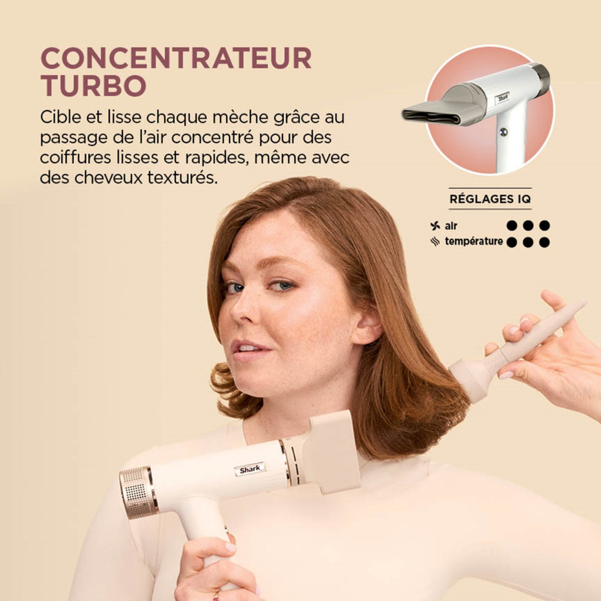 Shark Sèche-cheveux HD33EU - 3 accessoires - blanc soie - 1700W