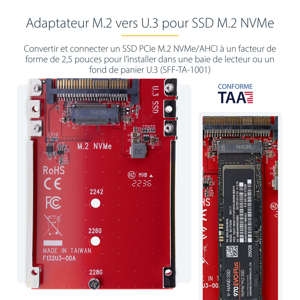 StarTech.com 1M25-U3-M2-ADAPTER Adaptateur Interne M.2 NVMe vers U.3 2,5 pouces
