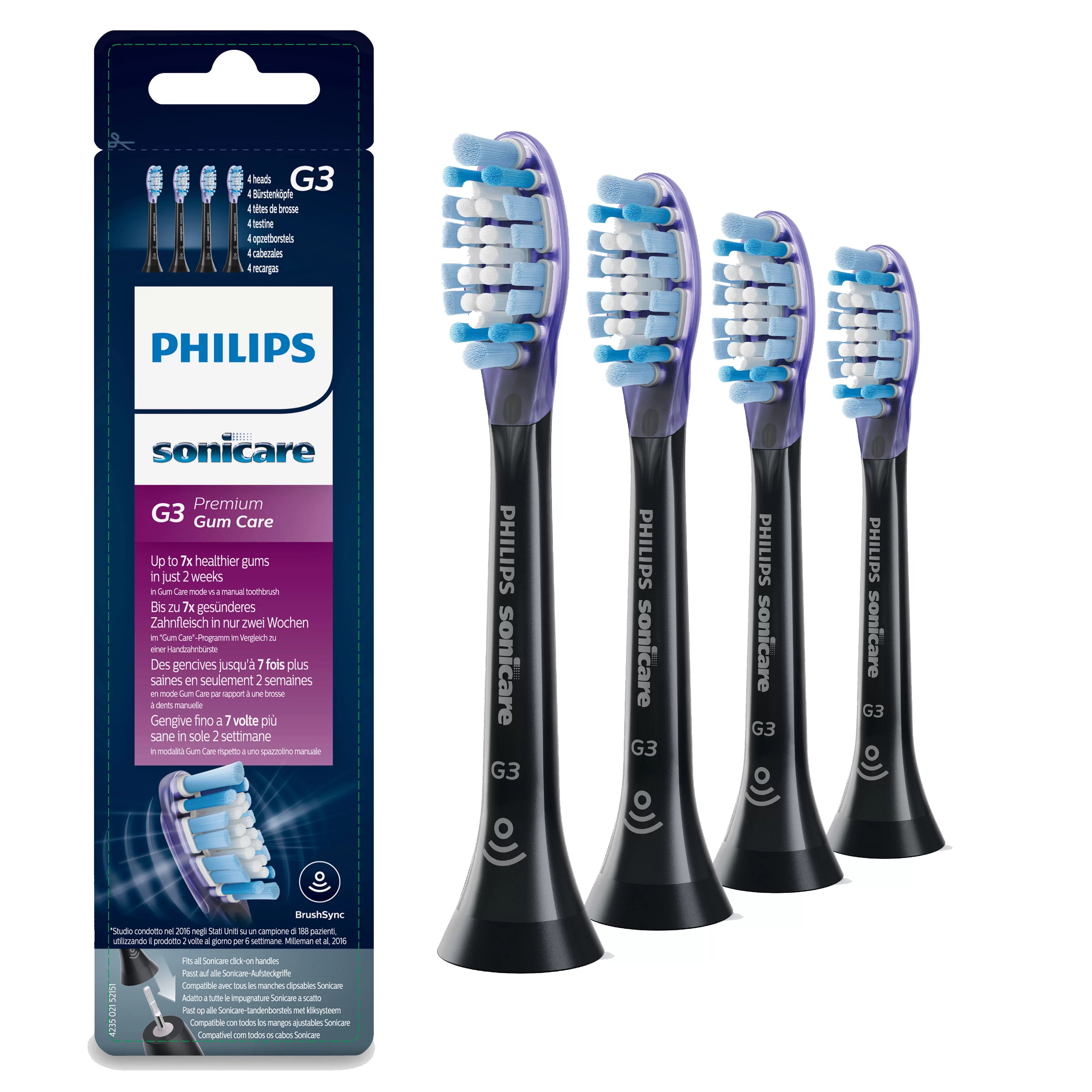 Philips G3 Premium Gum Care HX9054/33 Lot de 4 + noir + têtes de brosse soniques