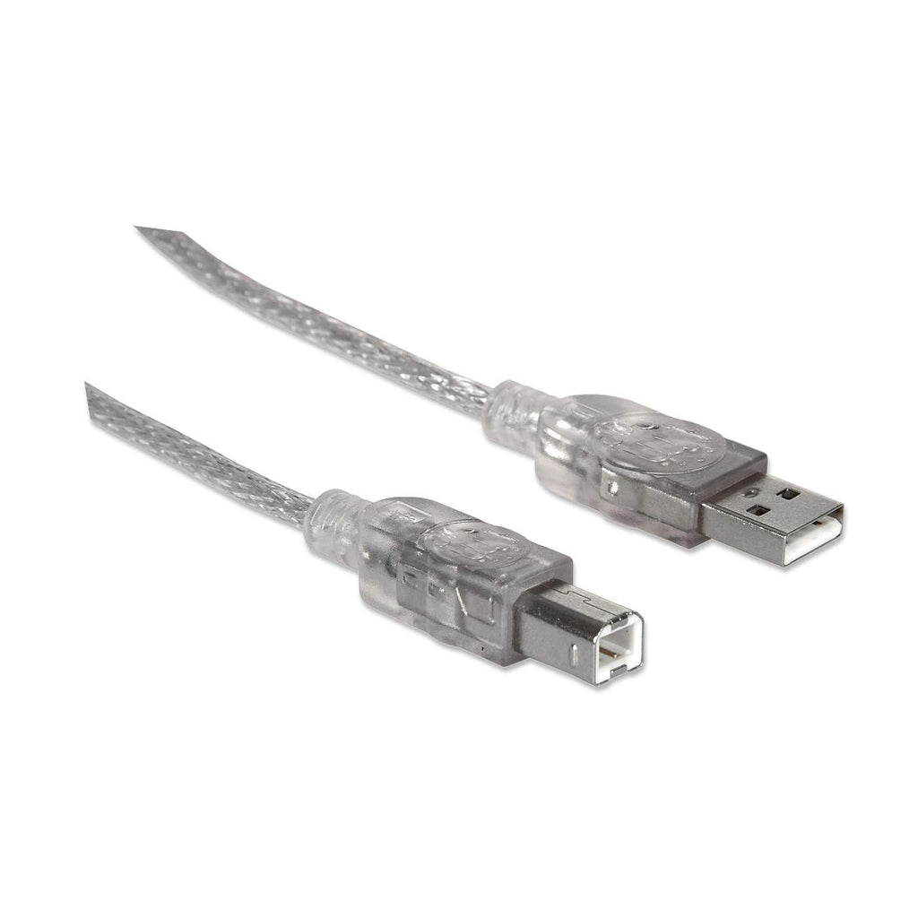 Manhattan Câble USB-A vers USB-B, 1,8 m, mâle à mâle, 480 Mbit/s (USB 2.0), argent translucide, garantie à vie, équivale