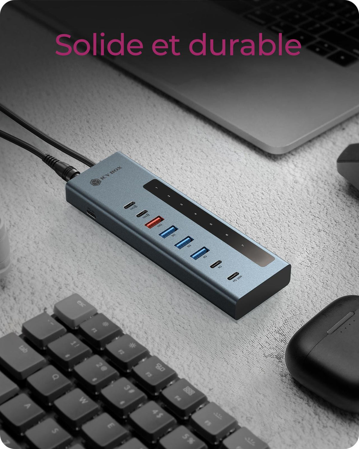 ICY BOX IB-HUB1743-CPD USB 3.2 Gen 2 (3.1 Gen 2) Type-A + Type-C 10000 Mbit/s Blu