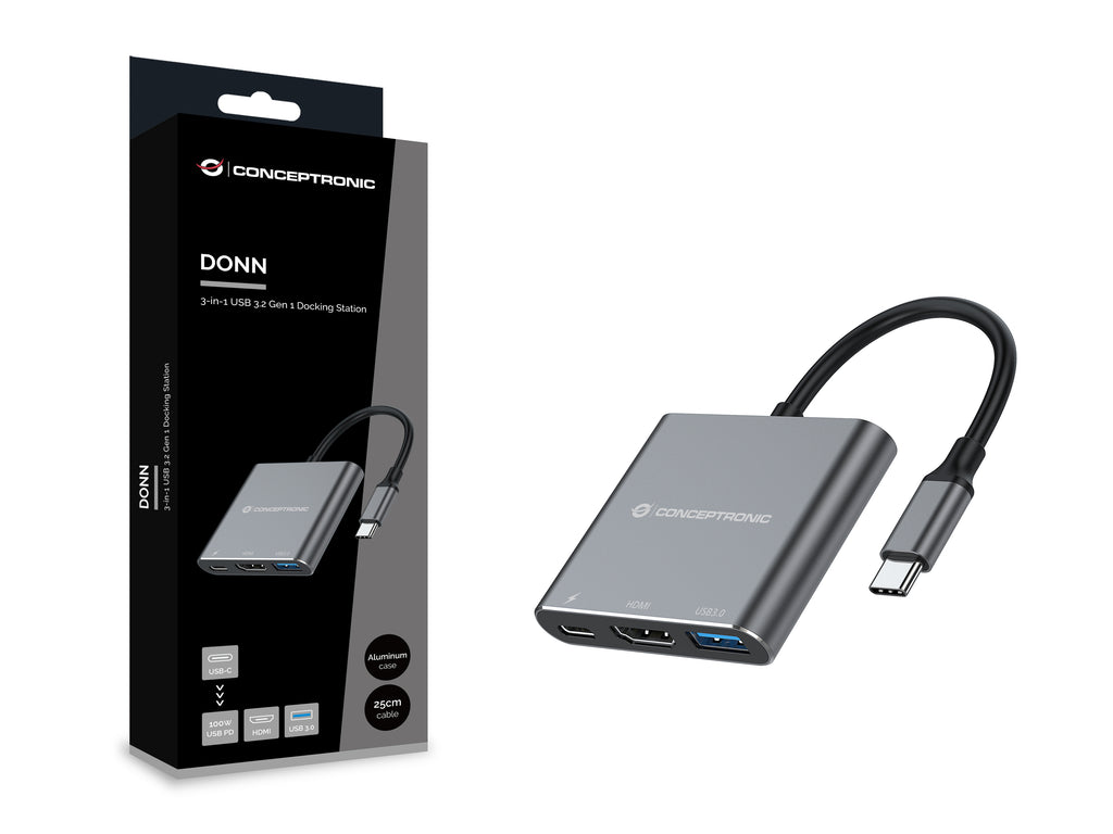 Conceptronic DONN18G station d'accueil Avec fil USB 3.2 Gen 1 (3.1 Gen 1) Type-C Gris