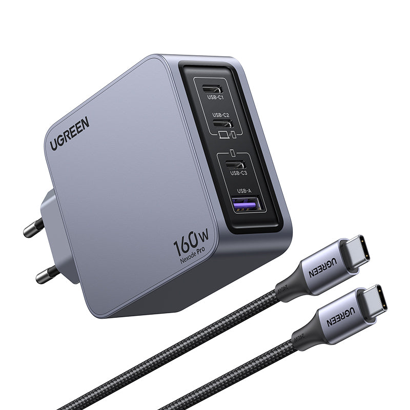 Ugreen Nexode Pro Chargeur GaN 160W avec Câble USB-C, Charge Rapide Universelle, Noir/Gris