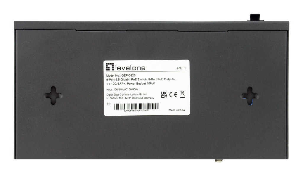 LevelOne GEP-0925 Commutateur Réseau Non-géré 2.5G Ethernet PoE, 8 Ports RJ-45, 1 Port SFP+, Noir
