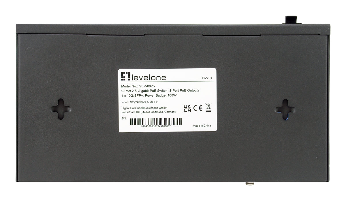 LevelOne GEP-0925 Commutateur Réseau Non-géré 2.5G Ethernet PoE, 8 Ports RJ-45, 1 Port SFP+, Noir