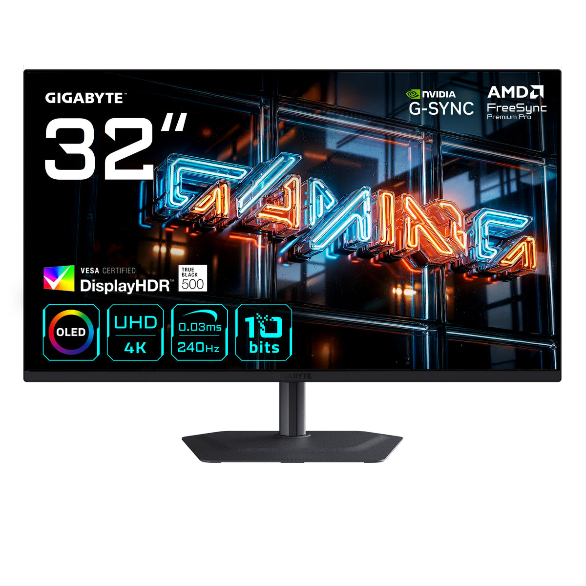 GIGABYTE MO32U24 Moniteur Gaming OLED 32” 4K UHD - 3840 x 2160, 240Hz, 0.03ms, 300 cd/m², G-Sync Compatible, FreeSync Pr