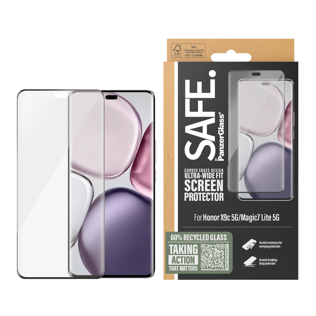 PanzerGlass SAFE. Protection d'écran avec Cadre Noir pour Honor X9c 5G et Magic7 Lite 5G, Ultra-Wide Fit, Transparent