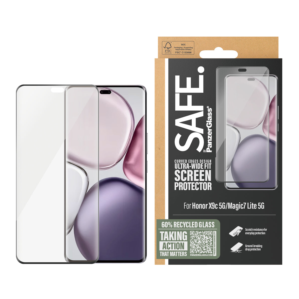 PanzerGlass SAFE. Protection d'écran avec Cadre Noir pour Honor X9c 5G et Magic7 Lite 5G, Ultra-Wide Fit, Transparent