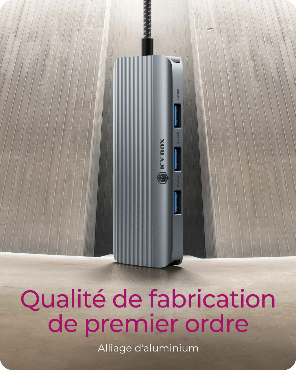 ICY BOX IB-DK4034a-CPD Avec fil USB 3.2 Gen 1 (3.1 Gen 1) Type-C Aluminium, Argent