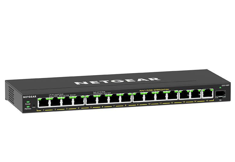 NETGEAR GS316EP Switch Gigabit Ethernet Géré PoE, 16 Ports, Noir