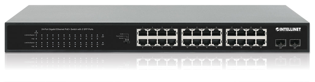 Intellinet Commutateur Réseau Gigabit PoE+ 24 Ports et 2 Ports SFP, Budget 370W, Rack 19"