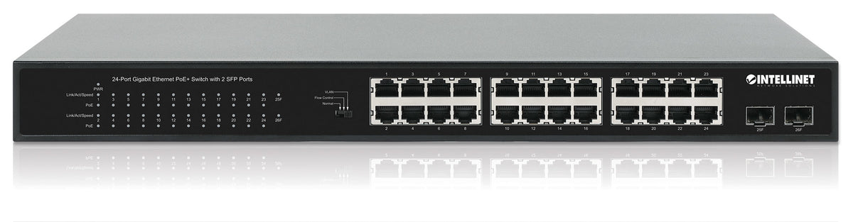 Intellinet Commutateur Réseau Gigabit PoE+ 24 Ports et 2 Ports SFP, Budget 370W, Rack 19"