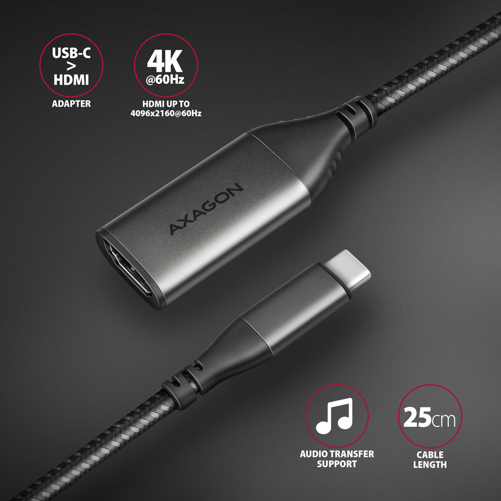 Axagon RVC-HI2M Câble Vidéo et Adaptateur USB Type-C vers HDMI, 0,25 m, Noir