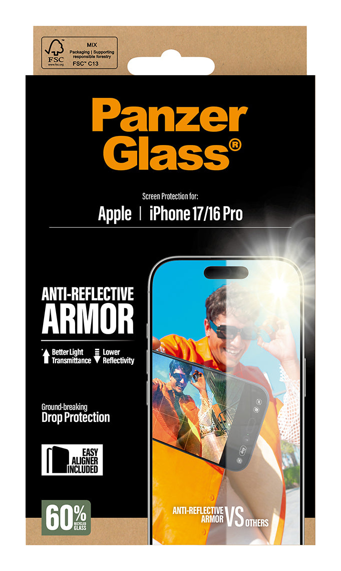 PanzerGlass ® Anti-Reflective Armor Screen Protector iPhone 17 | iPhone 16 Pro w. EasyAligner Protection d'écran transparent Apple 1 pièce(s)