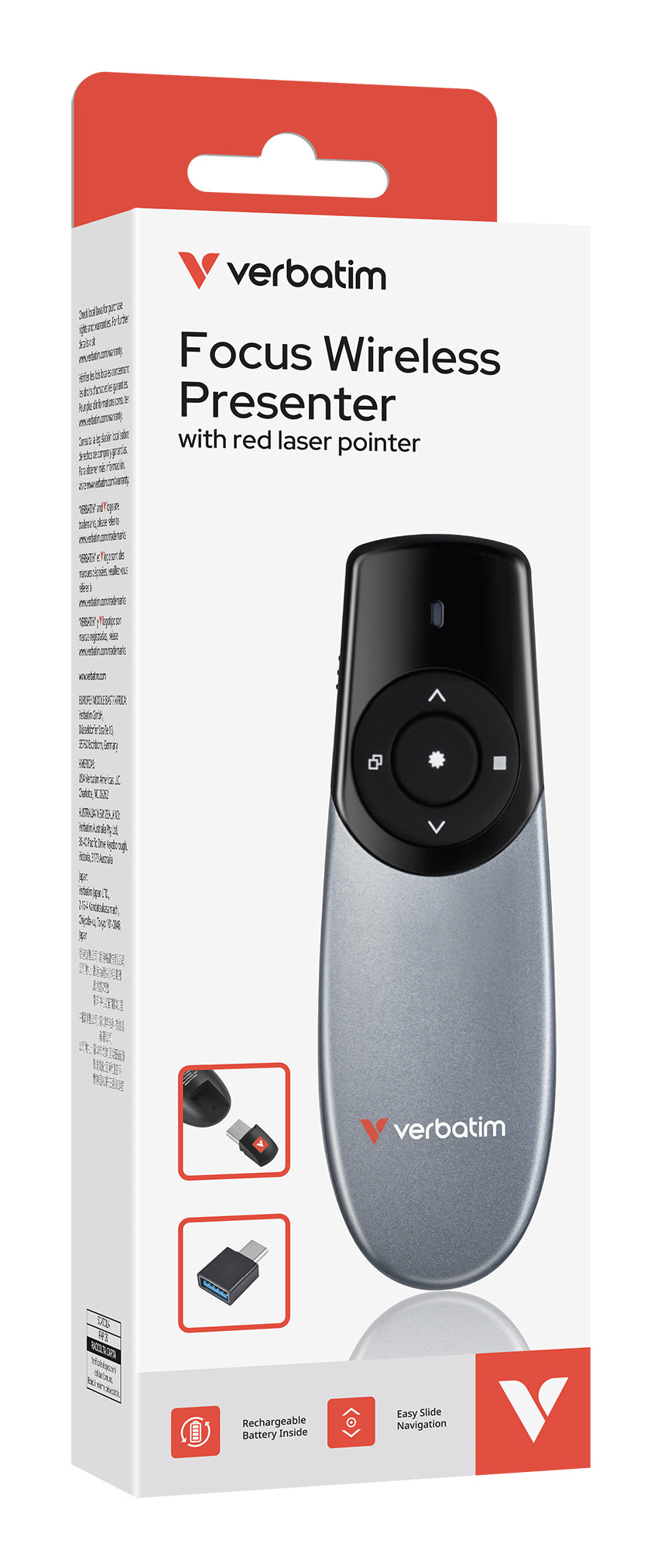 Verbatim 32365 Télécommande RF avec Pointeur Laser Rouge, Noir et Argent