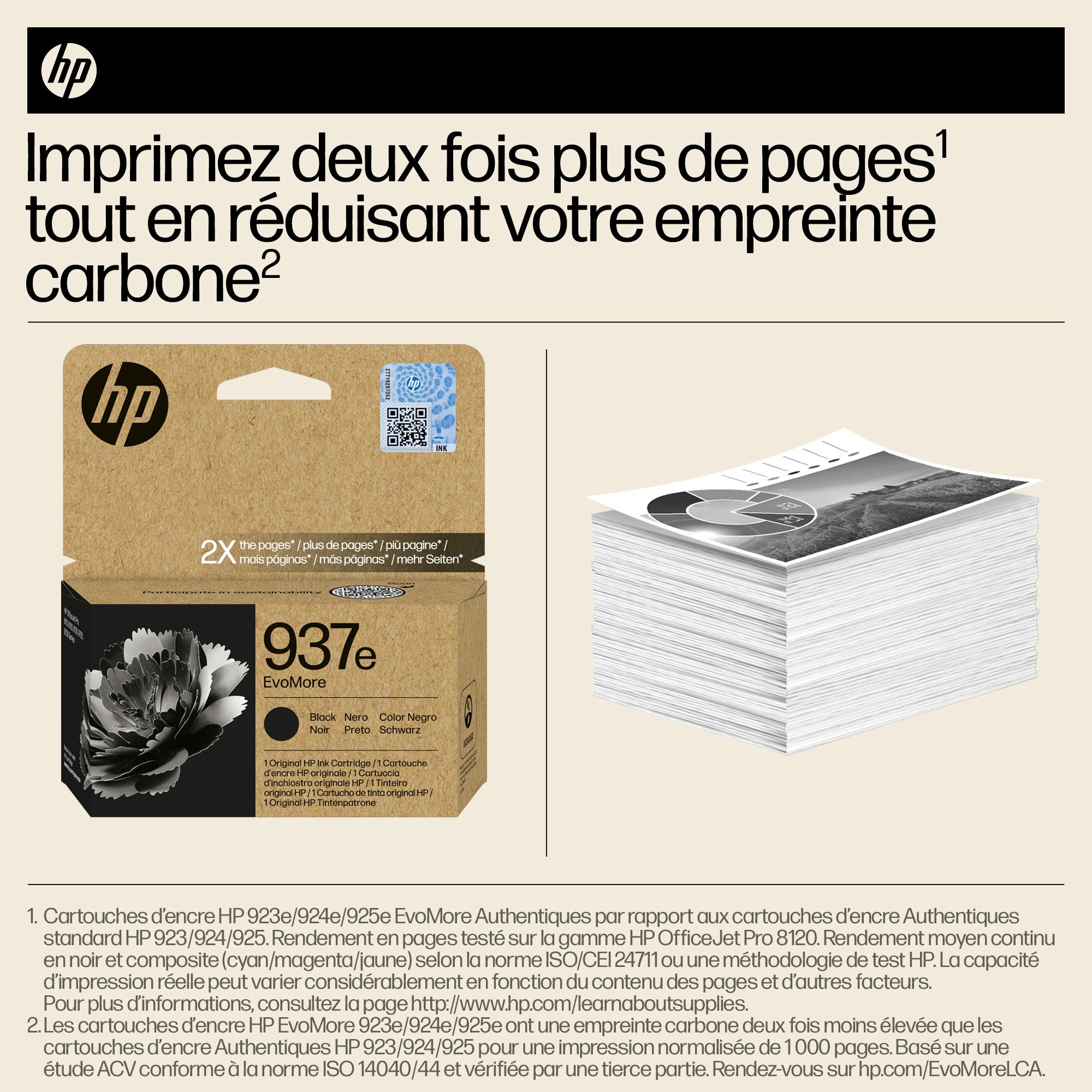HP 937e Cartouche d’encre authentique Noir EvoMore