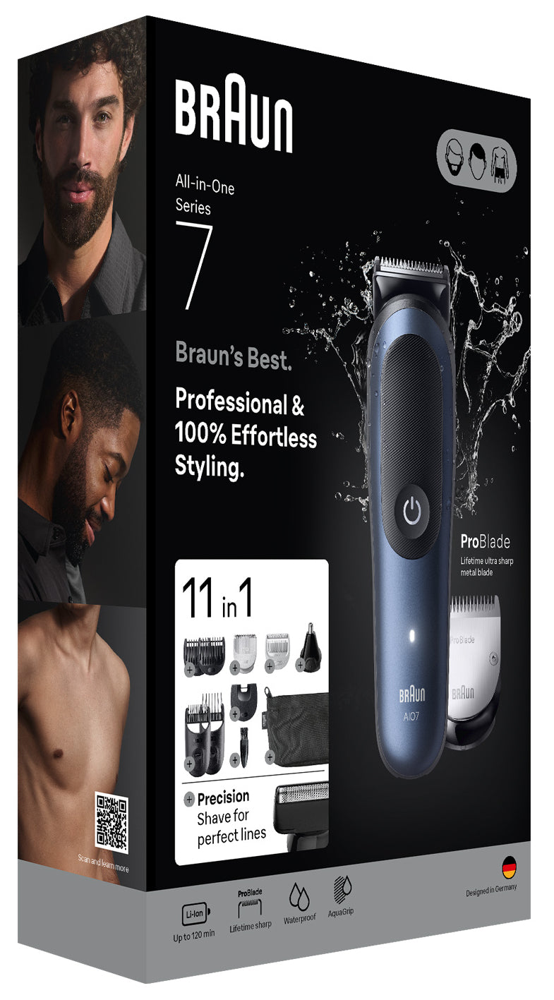 Braun AIO7540 Tondeuse Multifonction, Noir et Bleu, Batterie Li-Ion