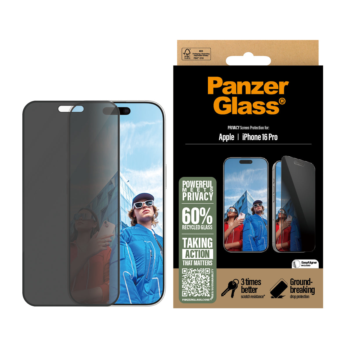 PanzerGlass ® 2-Way Privacy Screen Protector iPhone 16 Pro | Ultra-Wide Fit w. EasyAligner Protection d'écran transparent Apple 1 pièce(s) - vue 2