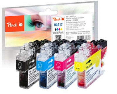 Peach Cartouches d'Encre PI500-238, Pack de 4 Couleurs (Noir, Cyan, Magenta, Jaune)