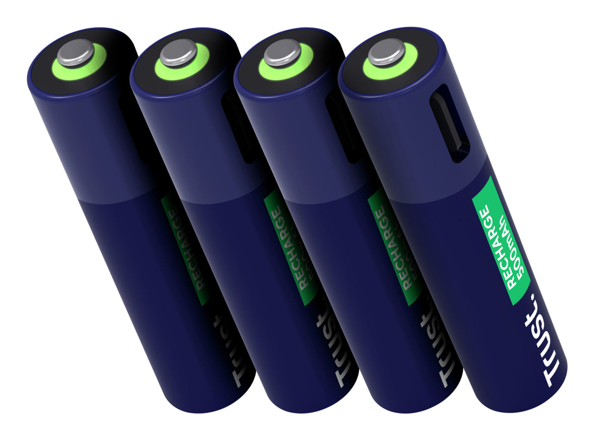 Trust 25671 Batteries Rechargeables AAA avec Câble USB-C 4-en-1