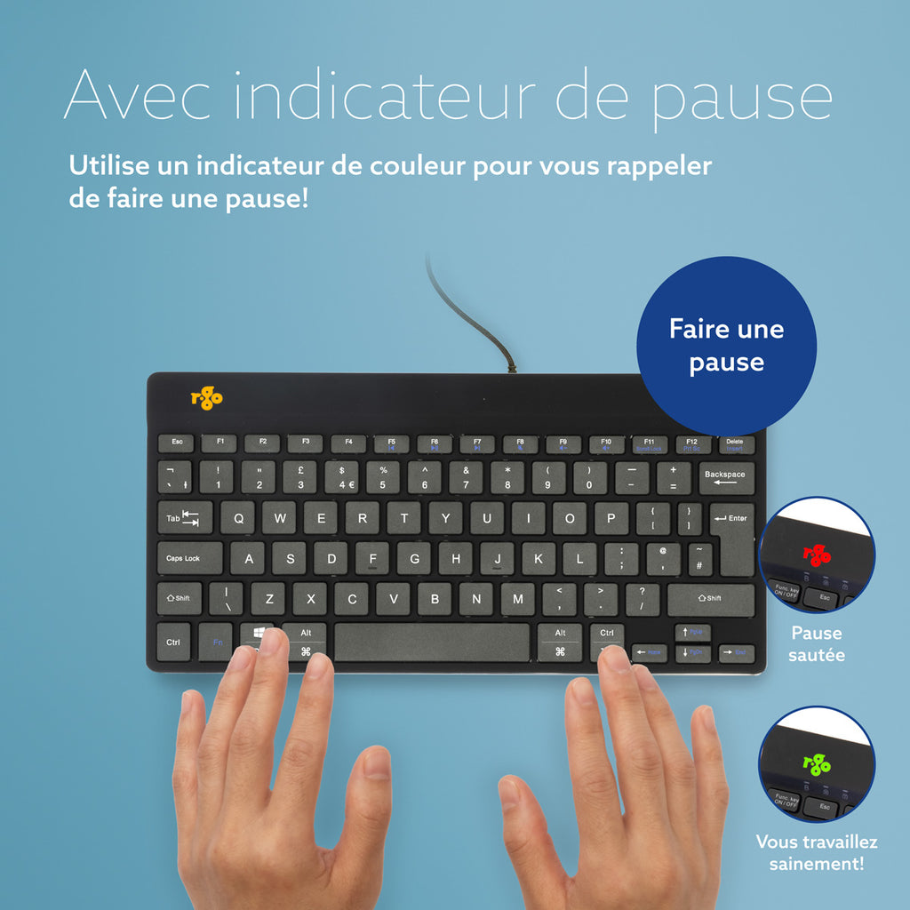 R-Go Tools Clavier ergonomique R-Go Compact Break, clavier compact avec logiciel de pause,QWERTY (UK), Filaire, noir