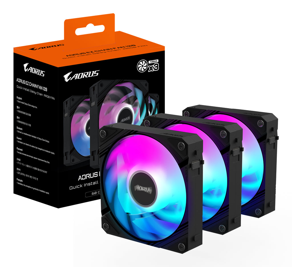GIGABYTE AORUS EZ CHAIN FAN 120 (3-Pack) Carte-mère Ventilateur 12 cm Noir 3 pièce(s)