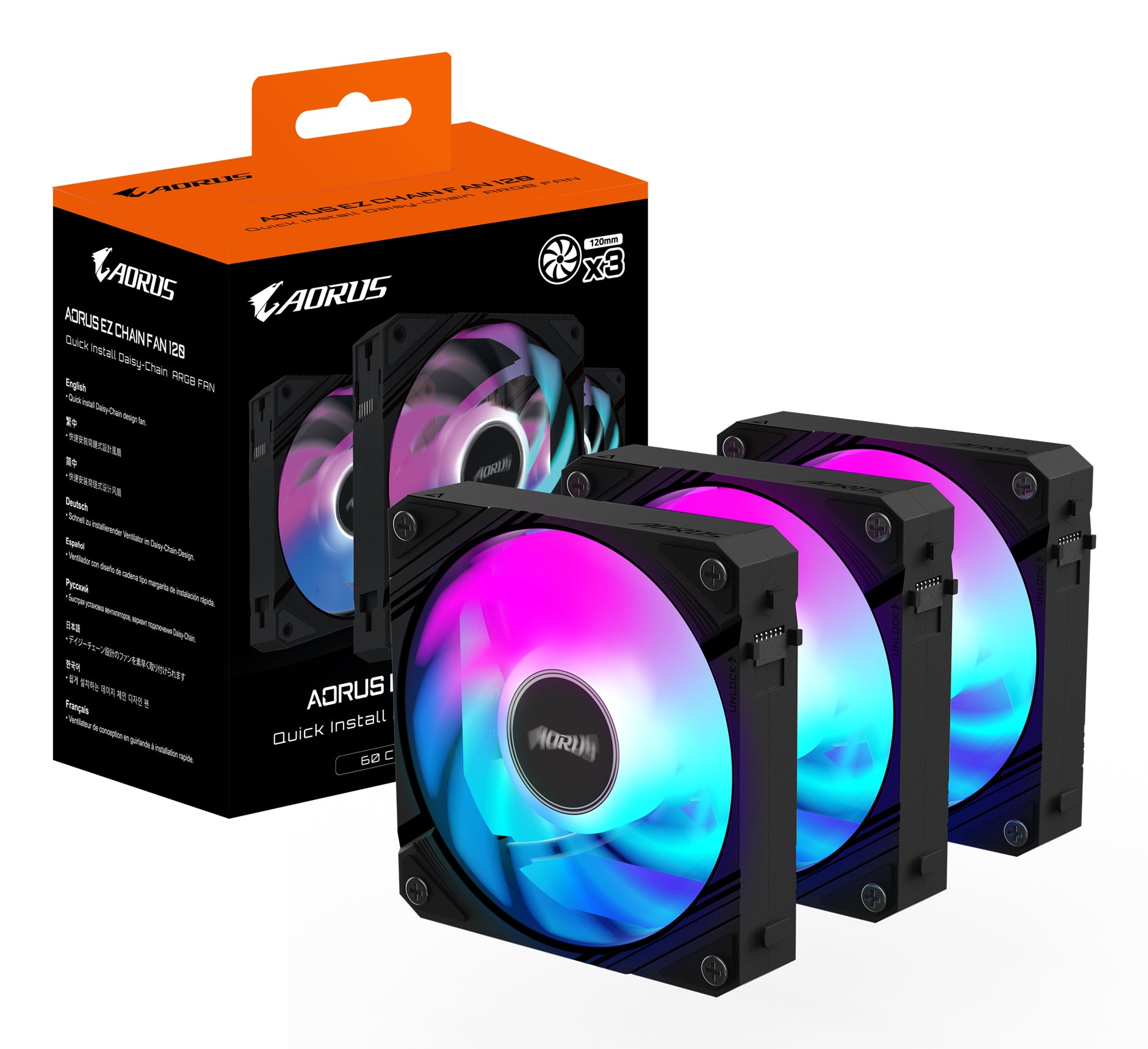 GIGABYTE AORUS EZ CHAIN FAN 120 (3-Pack) Carte-mère Ventilateur 12 cm Noir 3 pièce(s)