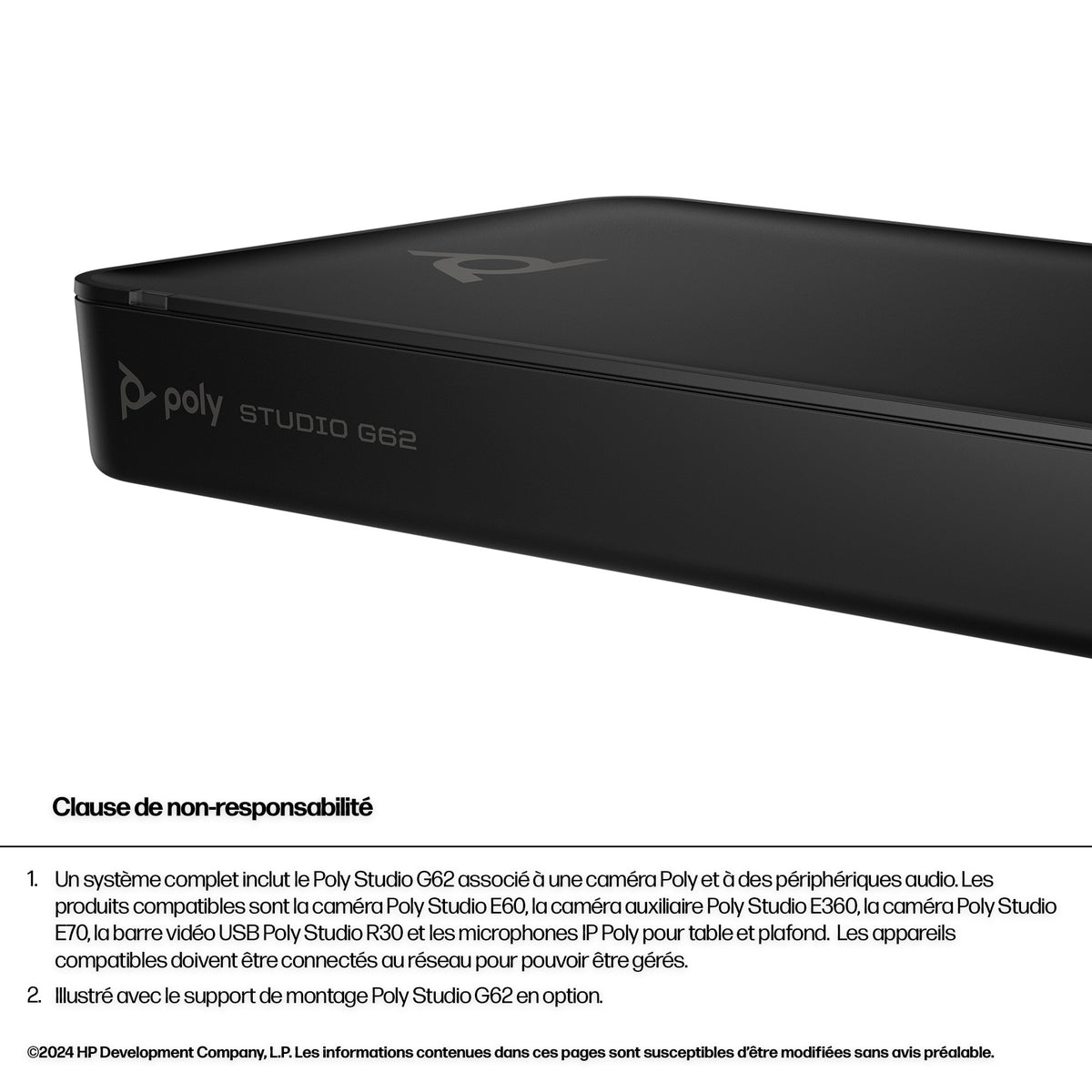 HP Poly Système de visioconférence Poly Studio G62 avec kit de plaque de montage - vue 2