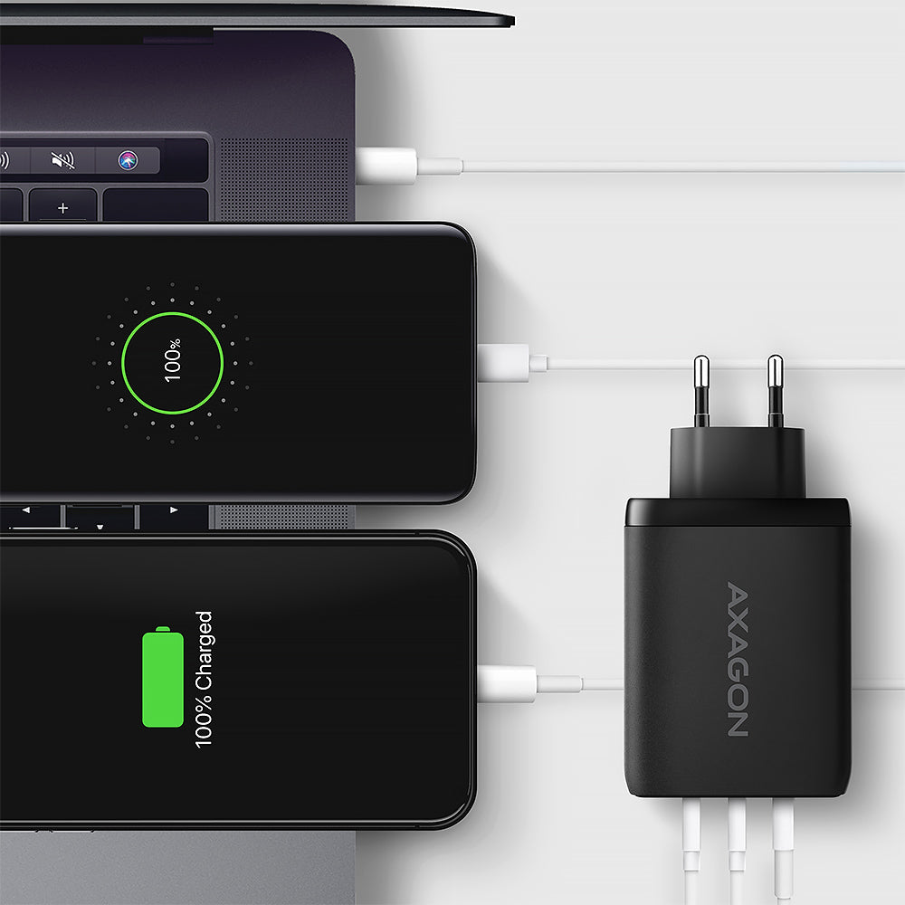 Axagon ACU-DPQ100 chargeur d'appareils mobiles Ordinateur portable, Téléphone portable, Netbook, Ordinateur portable, Smartphone, Smartwatch, Tablette, Universel Noir Secteur Charge rapide Intérieure