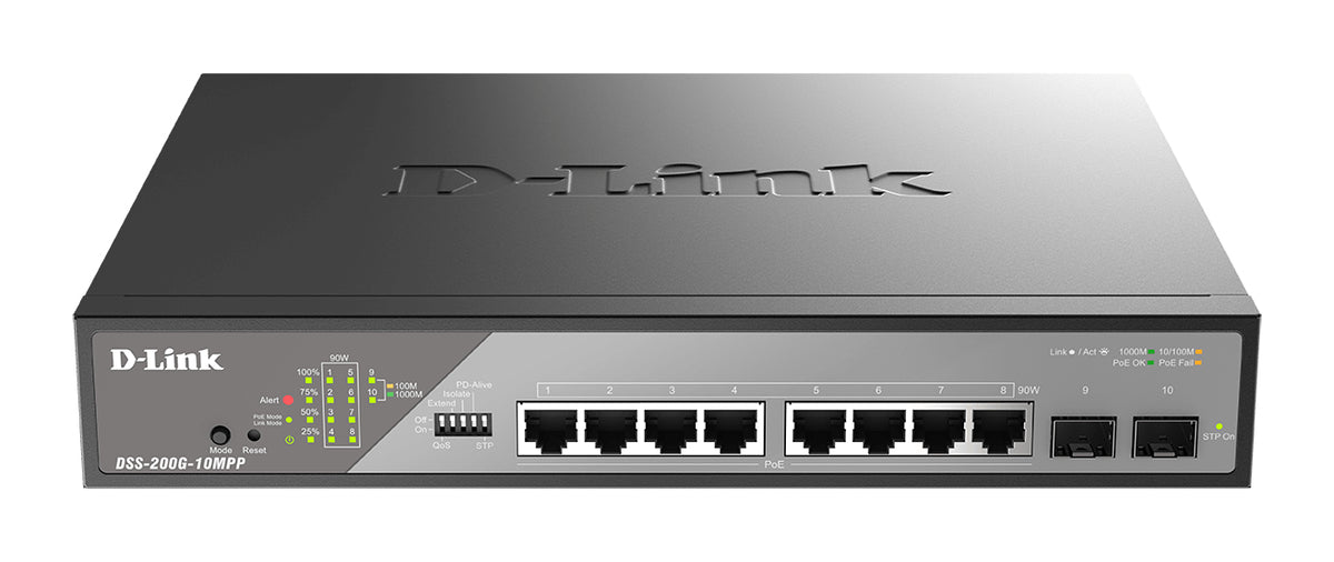 D-Link DSS-200G-10MPP commutateur réseau Géré L2 Gigabit Ethernet (10/100/1000) Connexion Ethernet, supportant l'aliment