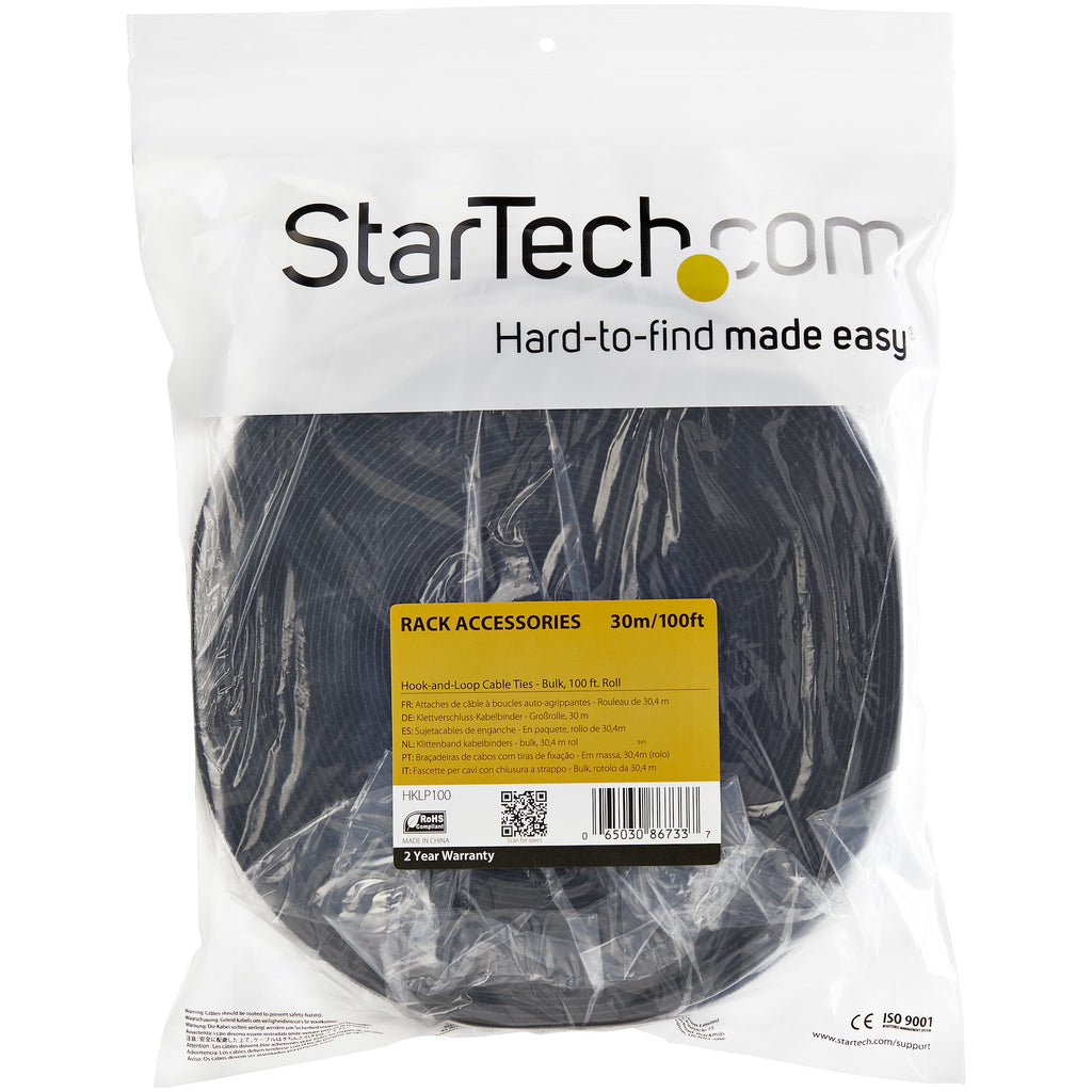 StarTech.com Ruban Auto-Agrippant pour Gestion de Câbles, Rouleau de 7,6 m, Noir