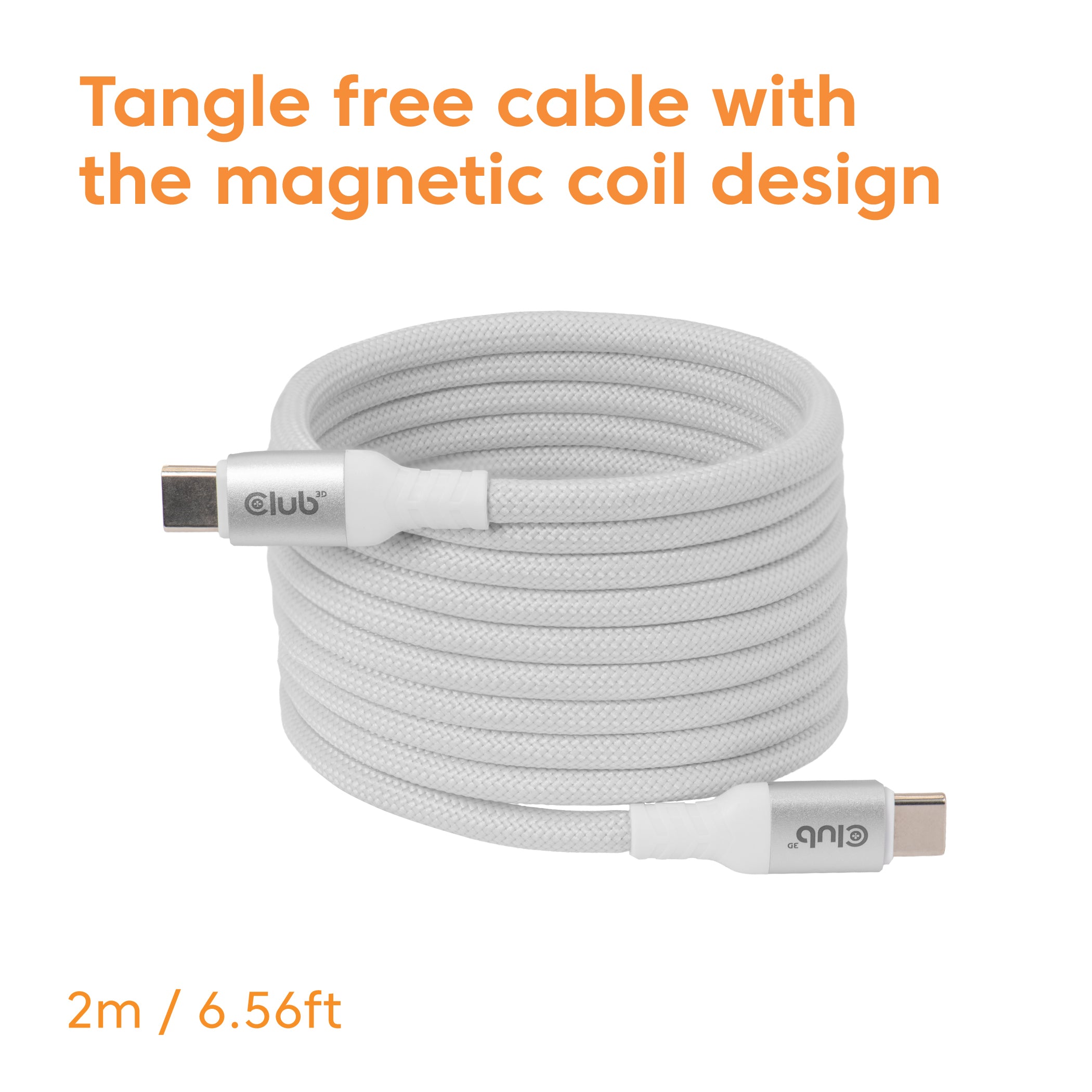 CLUB3D CLUB 3D USB-C Magnetic-Coil Cable White câble USB 2 m USB C 0,48 Gbit/s 240 W Blanc