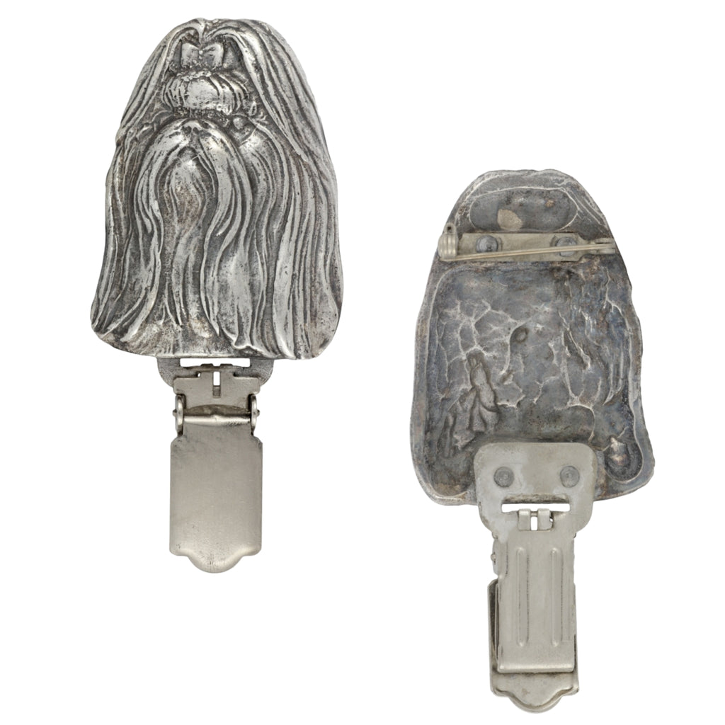 Shih Tzu, Chrysanthemum Dog - brooch with a clip, holder for a start number, silver-plated dog show pin from the Art-Dog brand