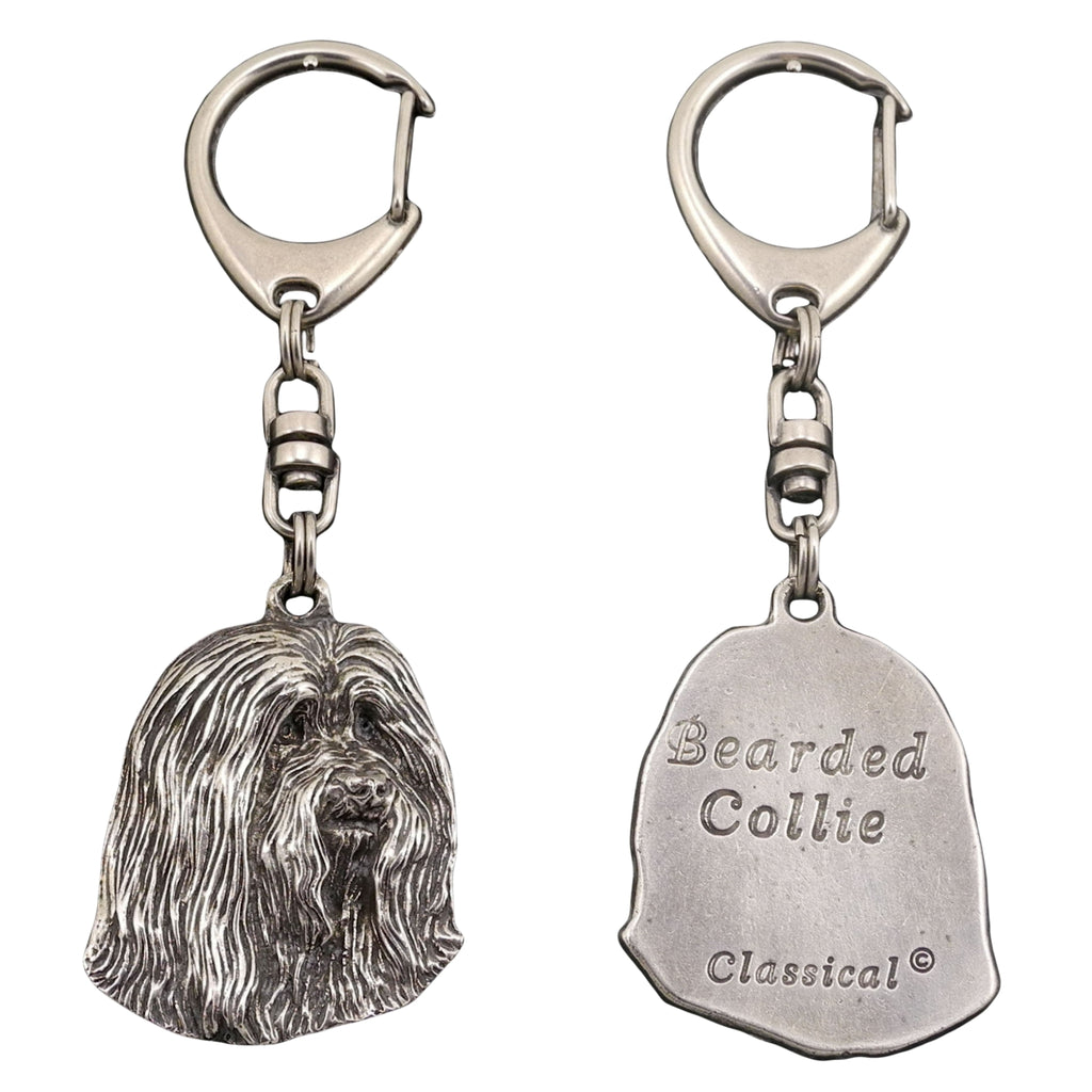 Bearded Collie, Highland Collie, Mountain Collie - Silver-plated key ring with a dog in a gift box, handbag decoration, backpack pendant by Art-Dog brand