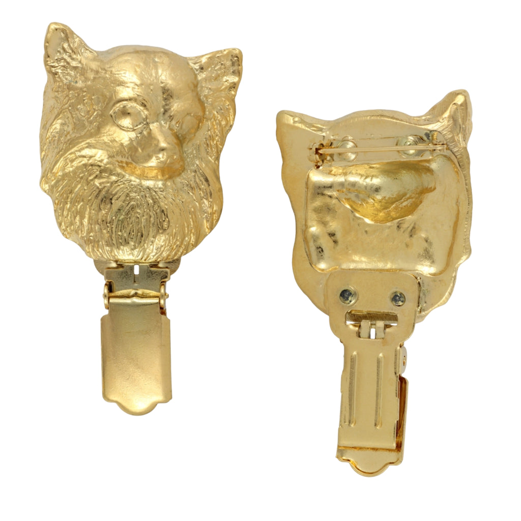 Chihuahua long-haired I - brooch with a clip, gold-plated holder for a start number, a gift for a dog show by Art-Dog brand.