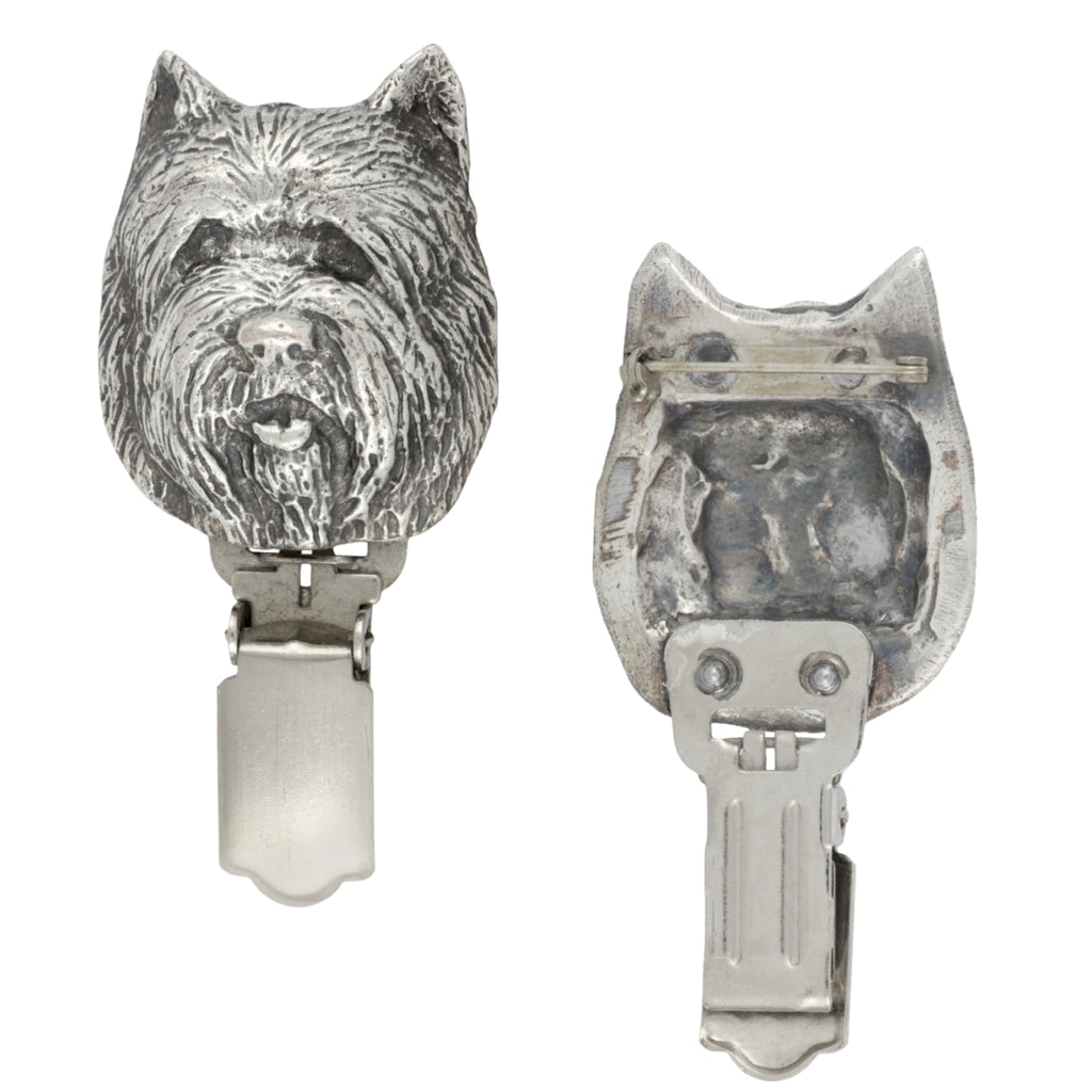 Cairn Terrier - brooch with a clip, holder for a start number, silver-plated dog show pin from the Art-Dog brand
