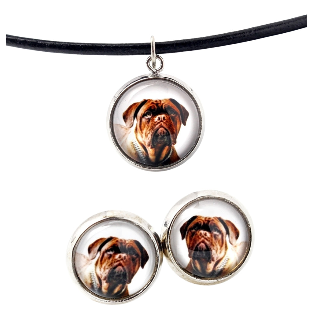 Dogue de Bordeaux, French Mastiff, Bordeauxdog - jewelry with your photo box, set of necklace and earrings, personalized products from the Art-Dog brand