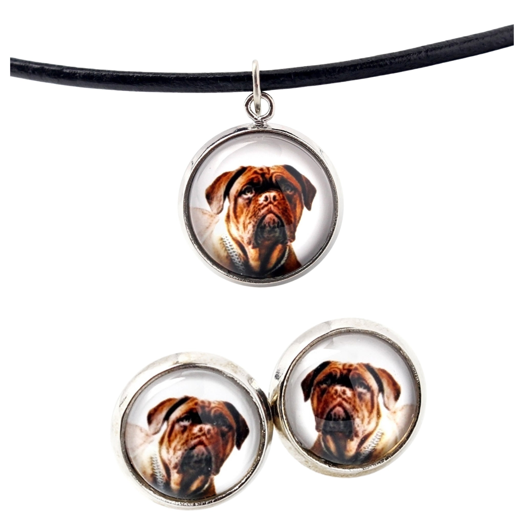 Dogue de Bordeaux, French Mastiff, Bordeauxdog - jewelry with your photo box, set of necklace and earrings, personalized products from the Art-Dog brand