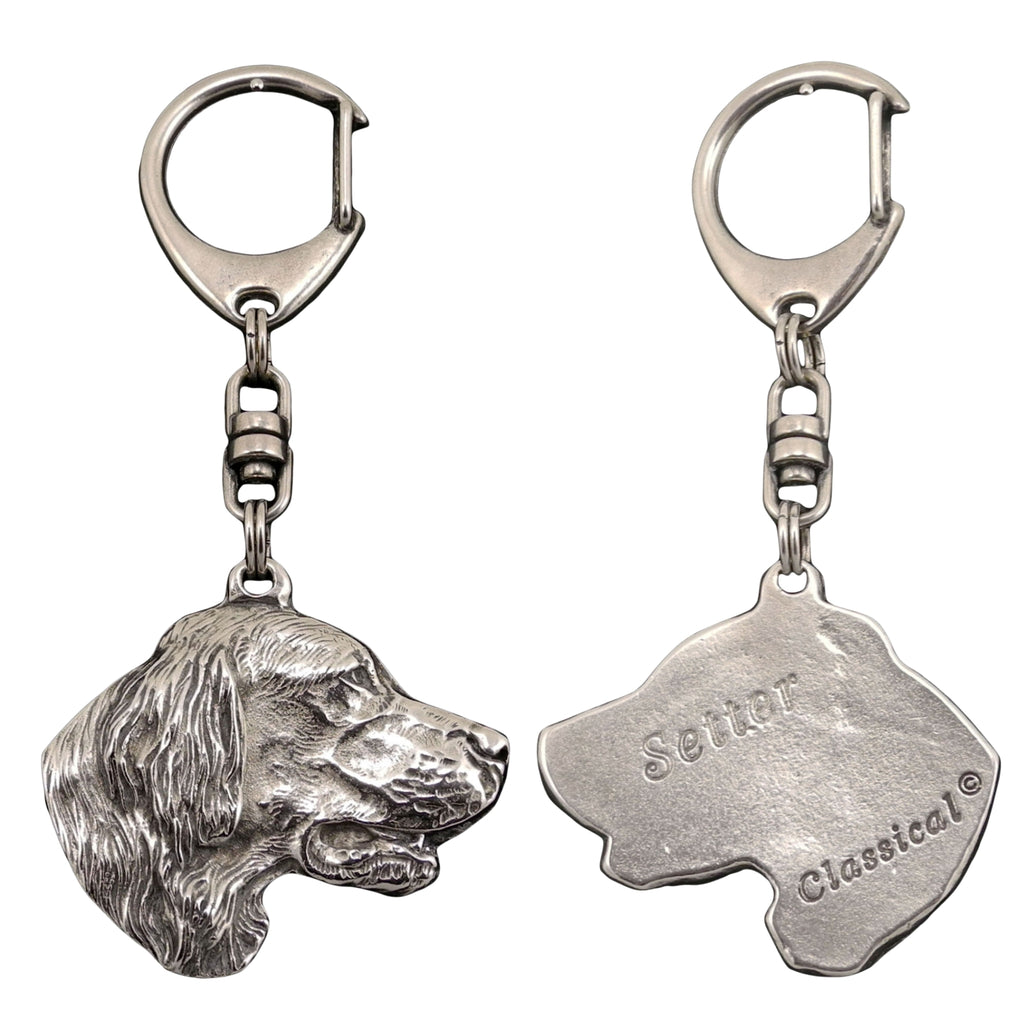 English setter, Lawerack, Laverack - Silver-plated key ring with a dog in a gift box, handbag decoration, backpack pendant by Art-Dog brand