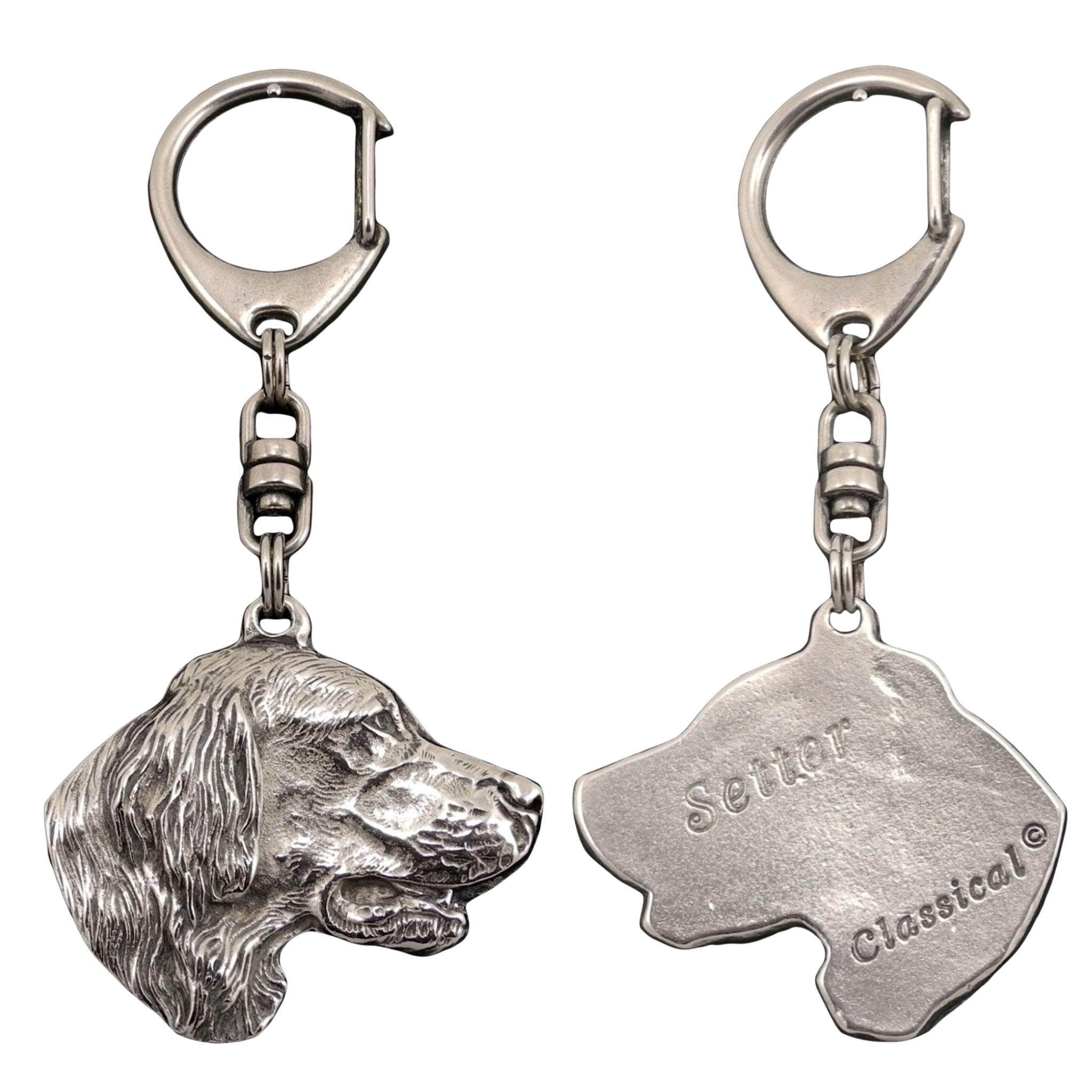 English setter, Lawerack, Laverack - Silver-plated key ring with a dog in a gift box, handbag decoration, backpack pendant by Art-Dog brand