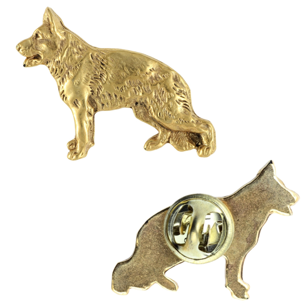 German Shepherd Dog, Alsatian Wolf Dog II - Dog brooch in decorative box, elegant gold-plated pin, Art-Dog brand jacket pin