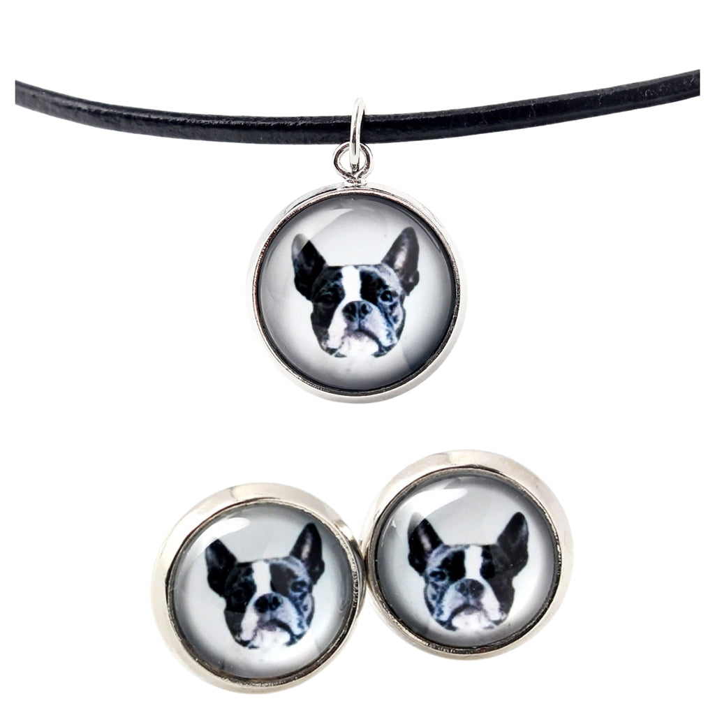 Boston Terrier, American Gentleman - jewelry with your photo box, set of necklace and earrings, personalized products from the Art-Dog brand