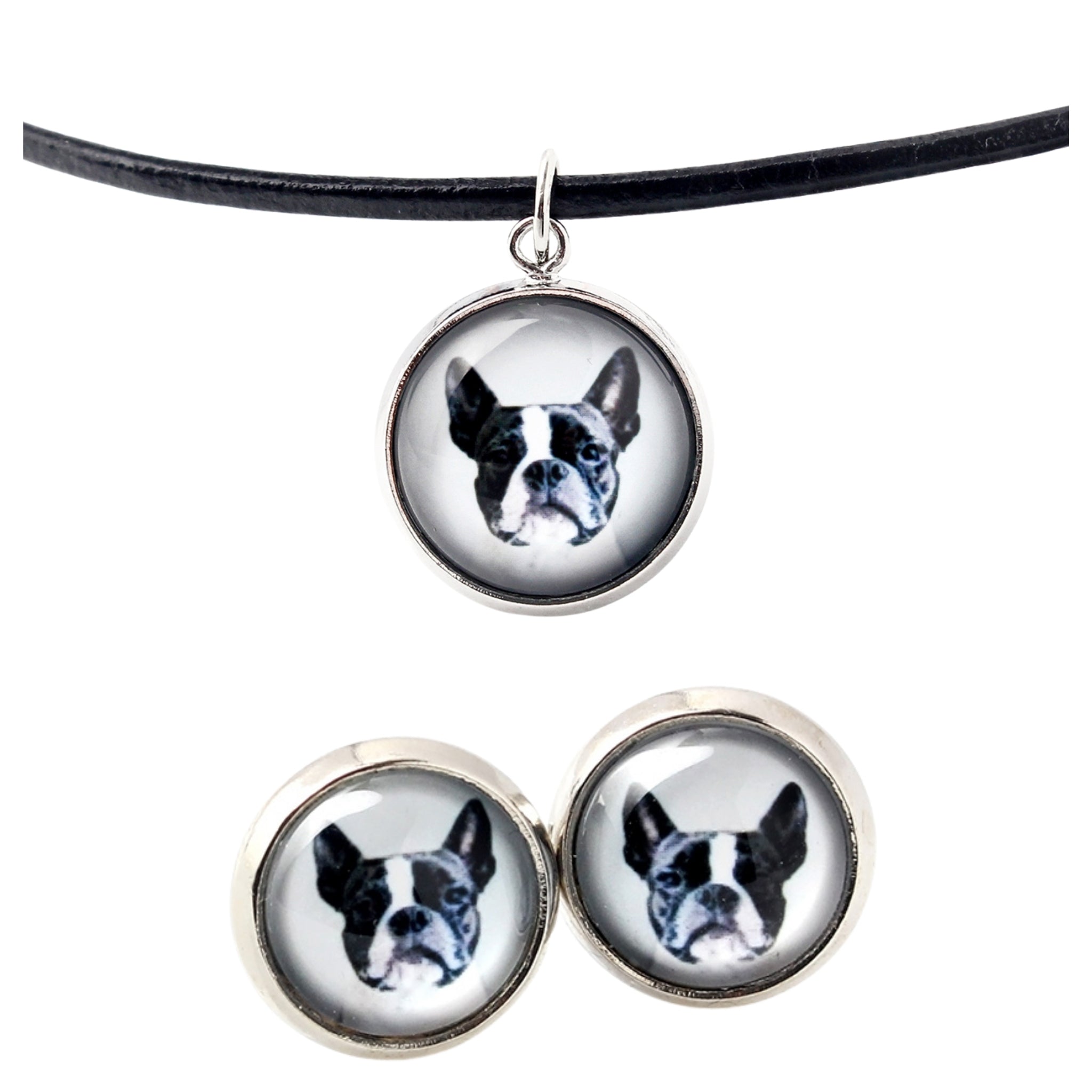 Boston Terrier, American Gentleman - jewelry with your photo box, set of necklace and earrings, personalized products from the Art-Dog brand