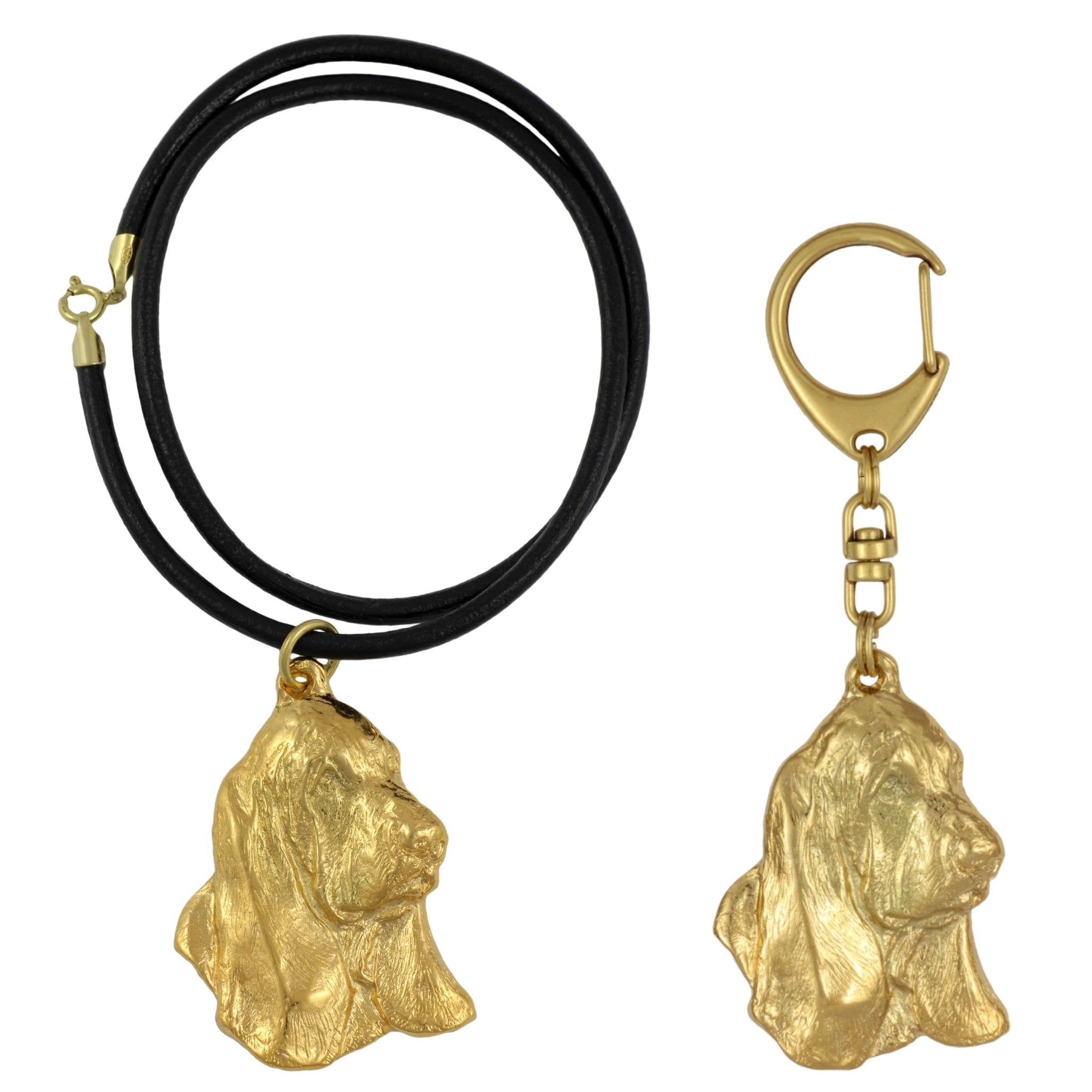 Basset Hound II - keychain and necklace with a dog in a box, high-quality gold-plated product, Art-Dog brand