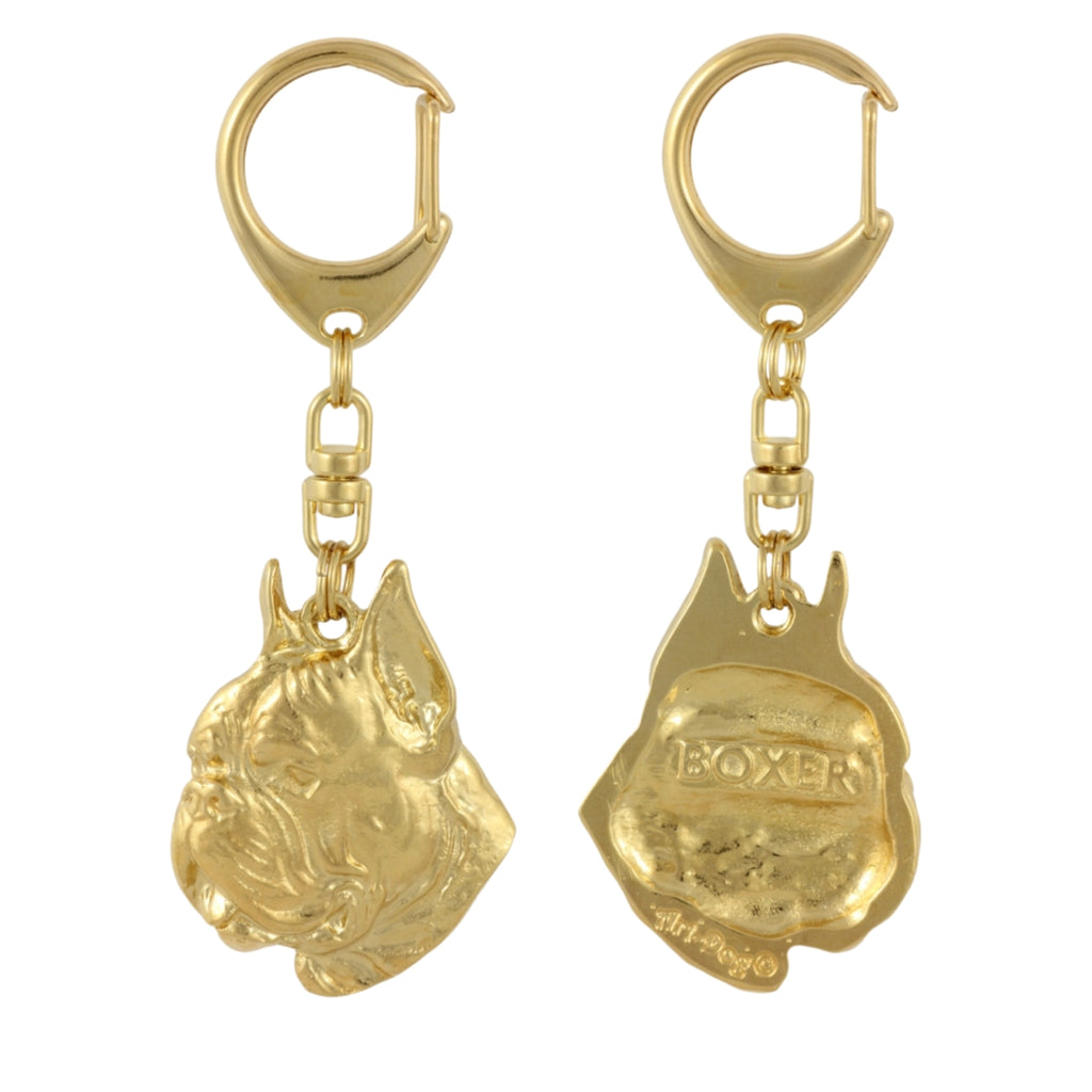 Boxer, German Boxer II - Gilded key ring with dog, handbag decoration, luxury accessory by Art-Dog brand