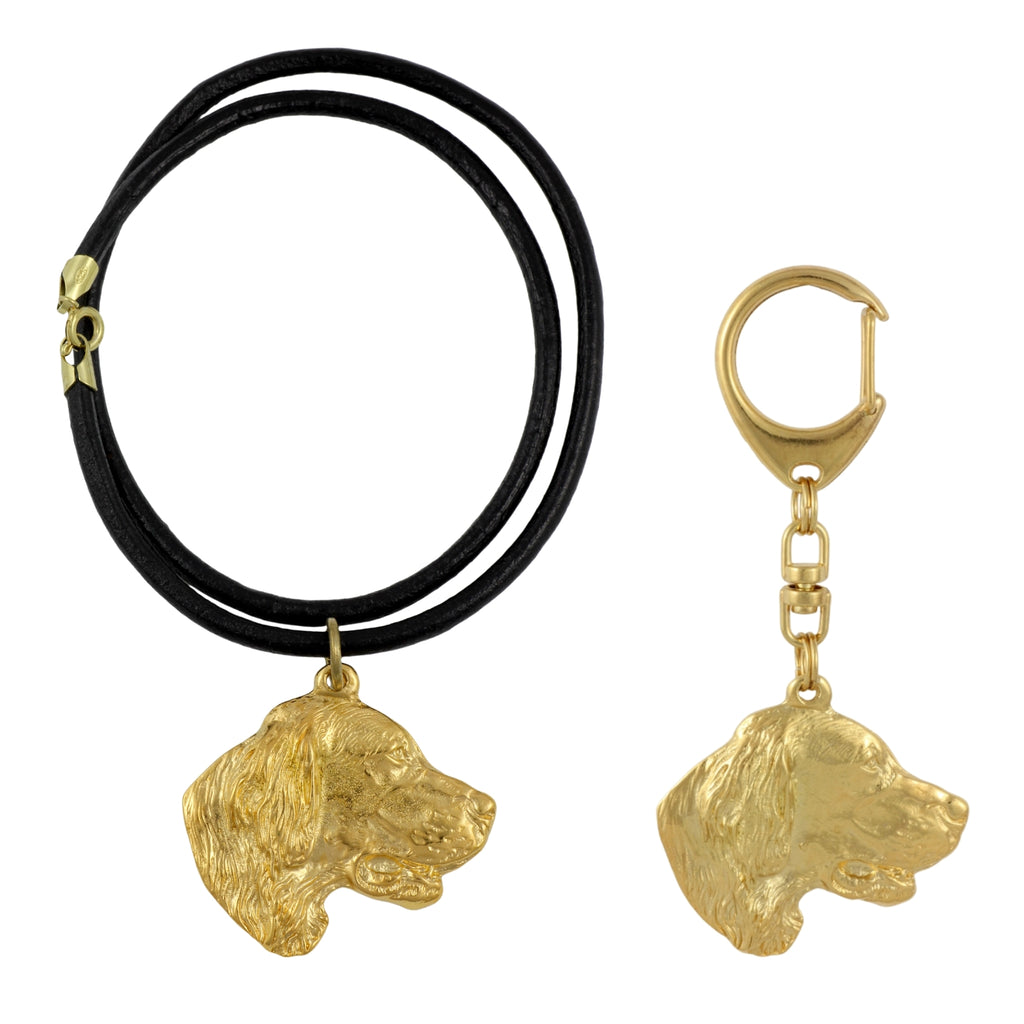 English setter, Lawerack, Laverack - keychain and necklace with a dog in a box, high-quality gold-plated product, Art-Dog brand