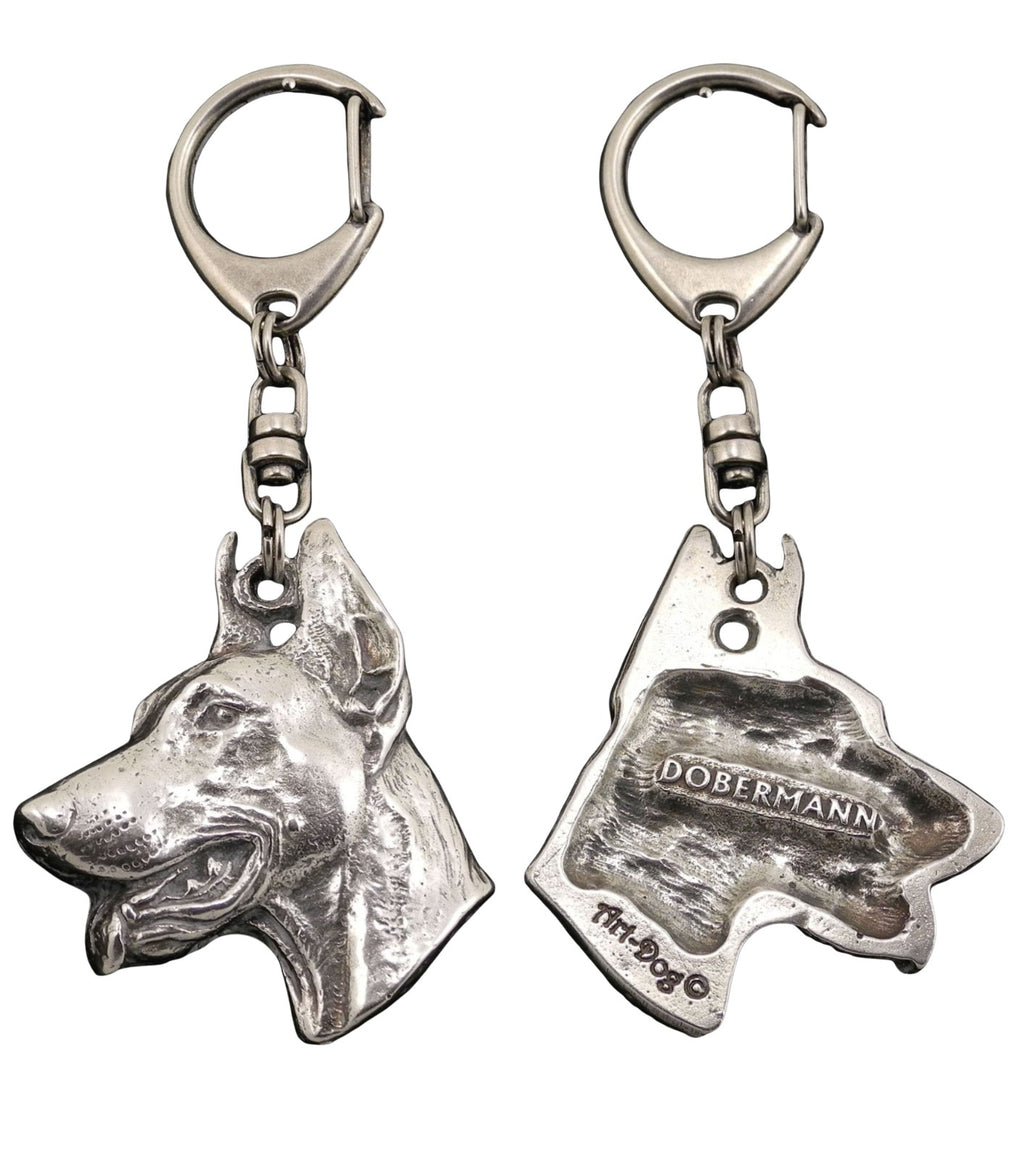 Dobermann, Doberman Pinscher, Dobie I - Silver-plated key ring with a dog in a gift box, handbag decoration, backpack pendant by Art-Dog brand