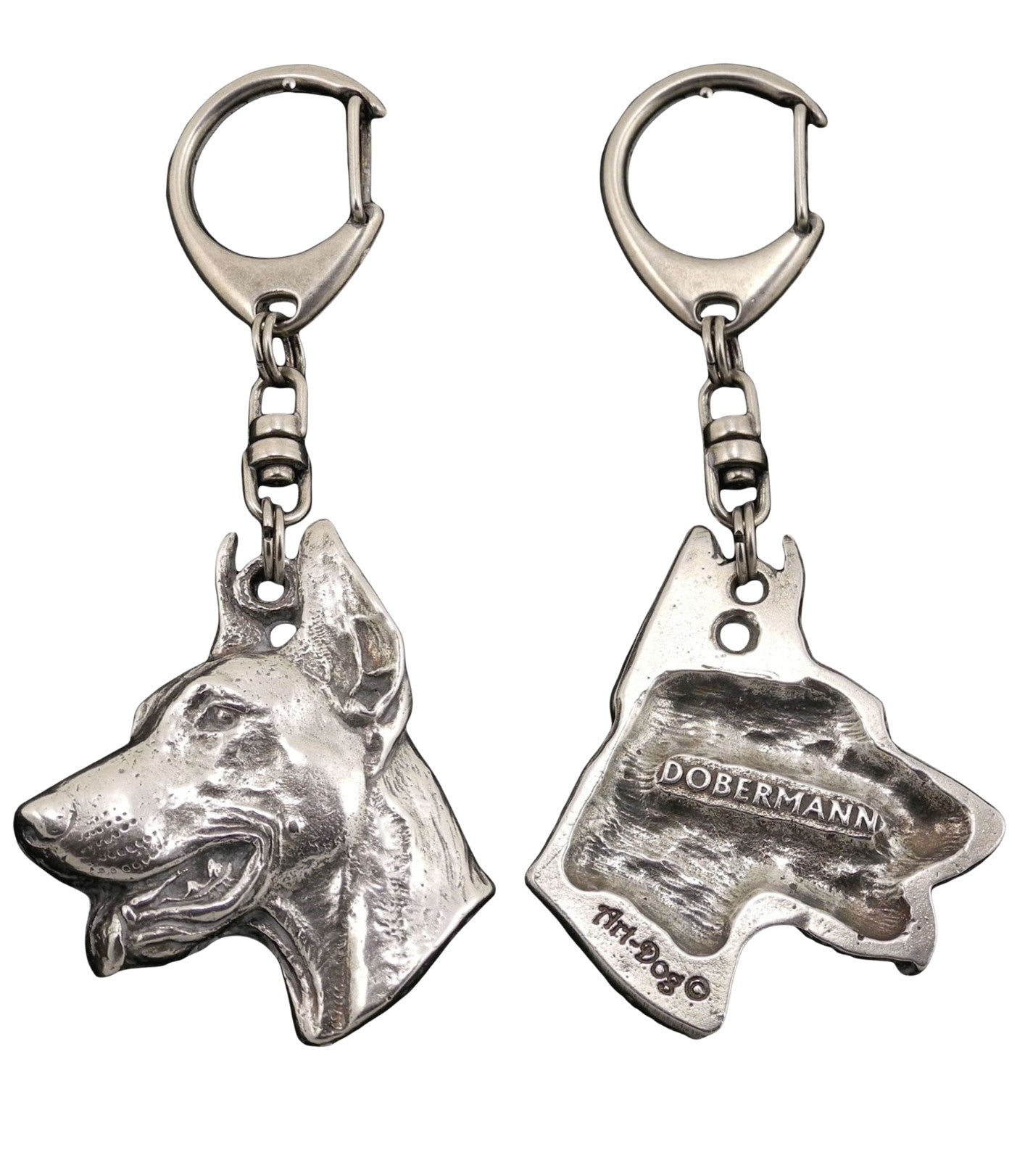 Dobermann, Doberman Pinscher, Dobie I - Silver-plated key ring with a dog in a gift box, handbag decoration, backpack pendant by Art-Dog brand