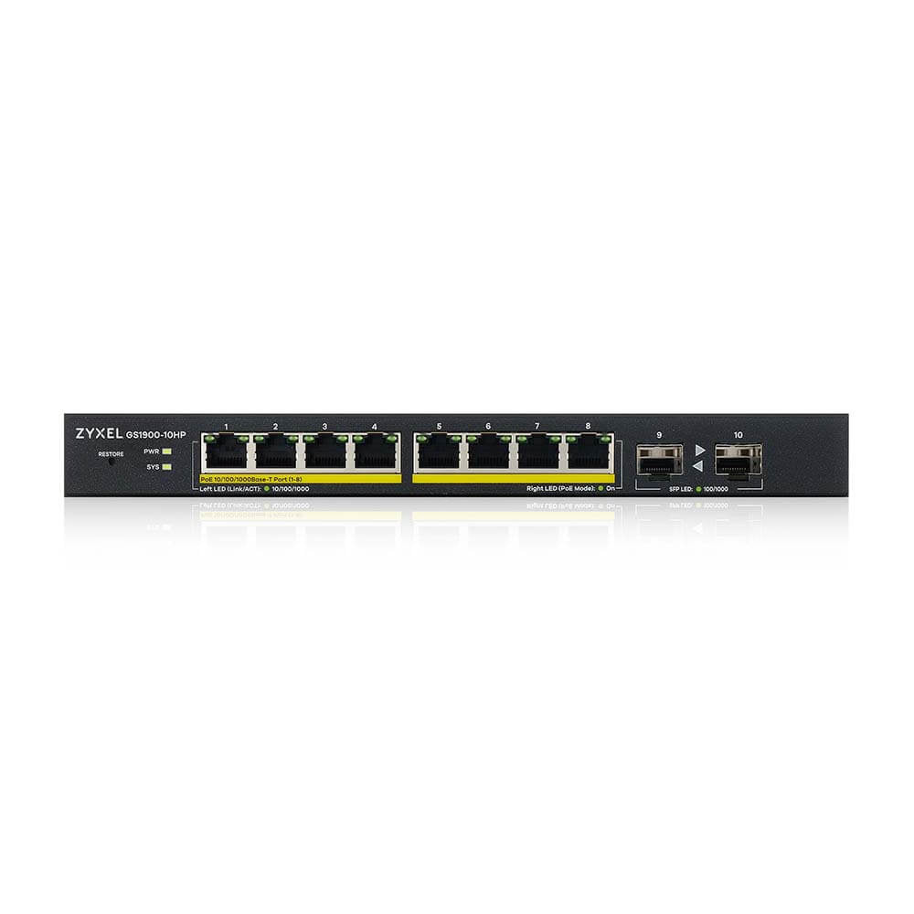 Zyxel GS1900-10HP Géré L2 Gigabit Ethernet (10/100/1000) Connexion Ethernet, supportant l'alimentation via ce port (PoE)