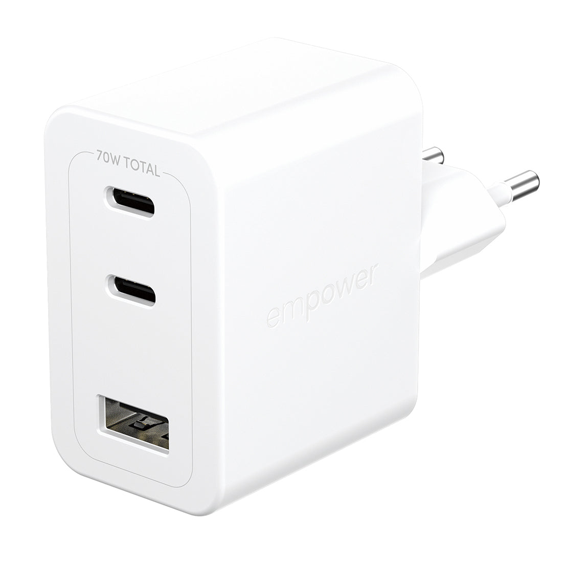 PanzerGlass empower Turbo Chargeur 70W, 2 x USB-C + USB-A, Prise EU, Blanc